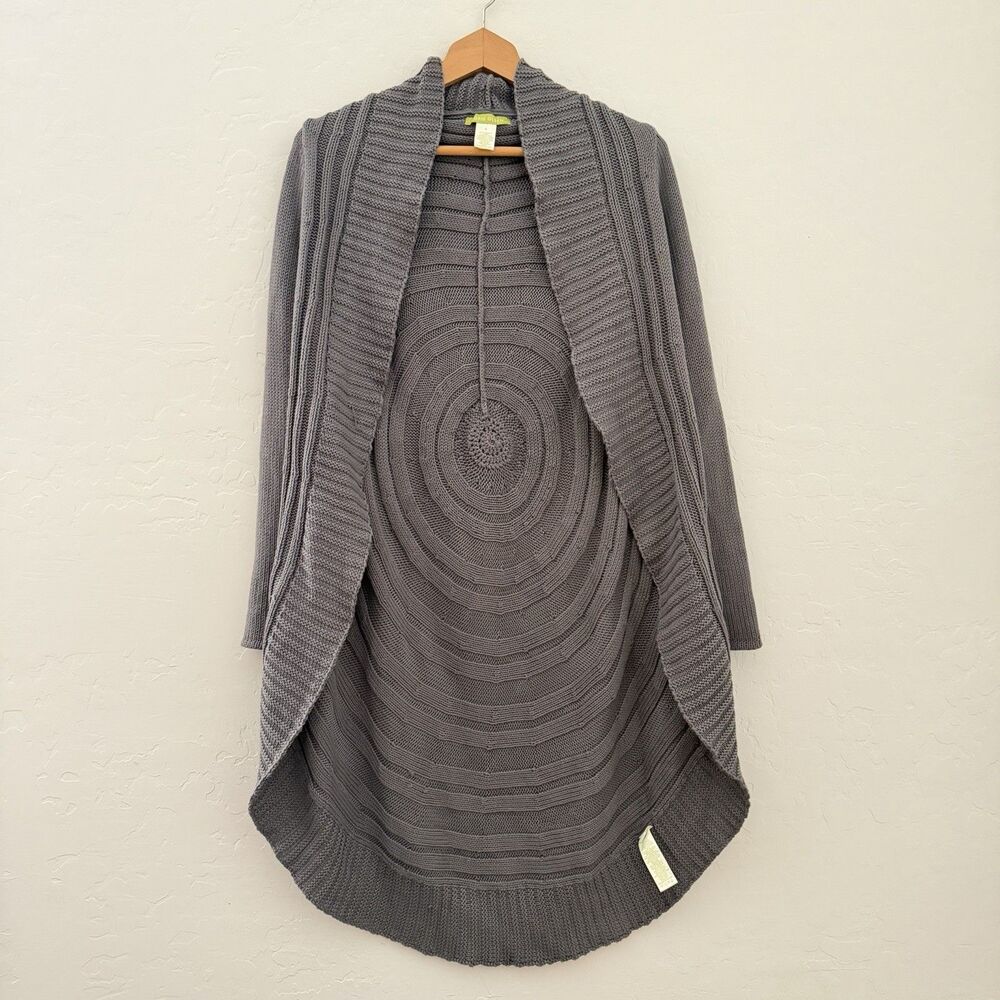 Sigrid Olsen Cardigan Womens S Gray Long Duster Circular Knit Lagenlook Artsy